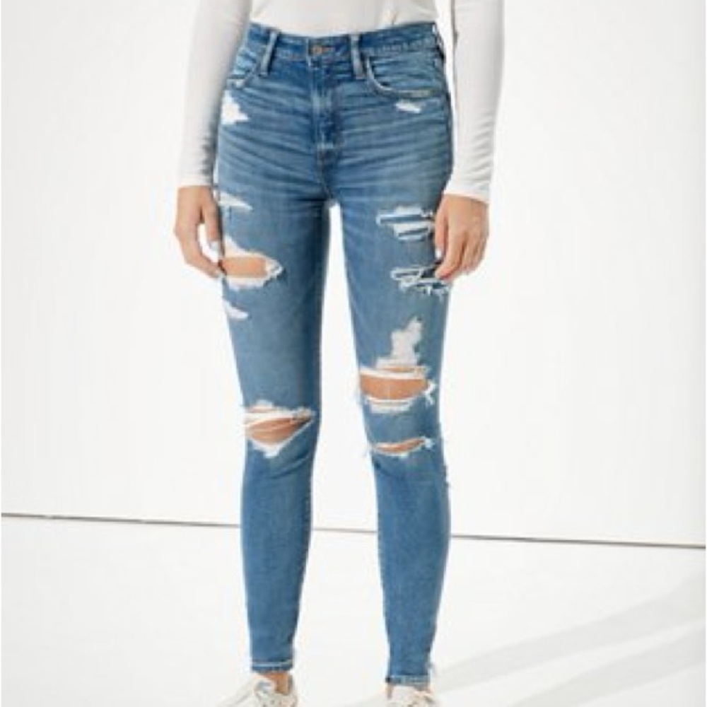American Eagle Super Hi Rise Jegging High Waisted Destroyed Skinny Jeans 6 long